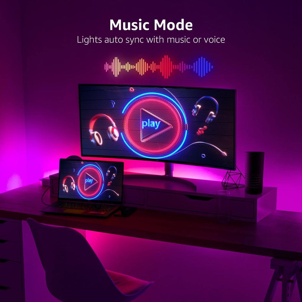 Lepro LED Strip 10m X 2 Strips X 600 RGB LED Strip Lights with Music Perfect for and Remote Dimmable and Color Bright Ambient Game Lights, (20m