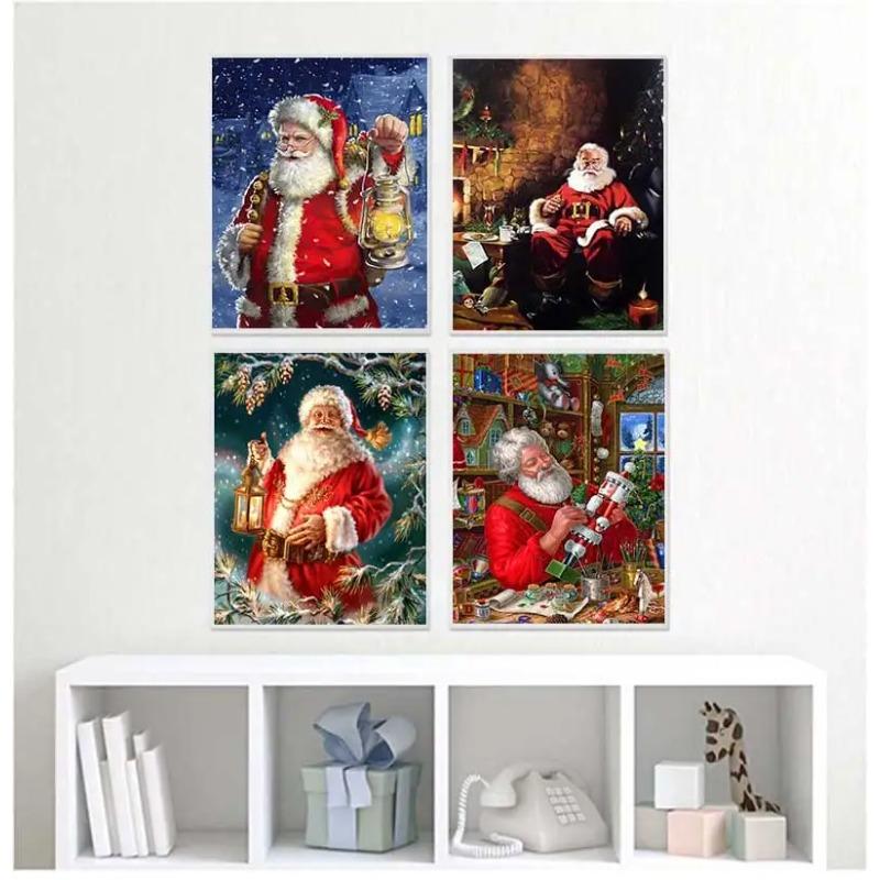 Happy New Year Christmas Series Canvas Painting Santa Lantern Posters and Prints Modern Wall Art Picture Bedroom Decoration