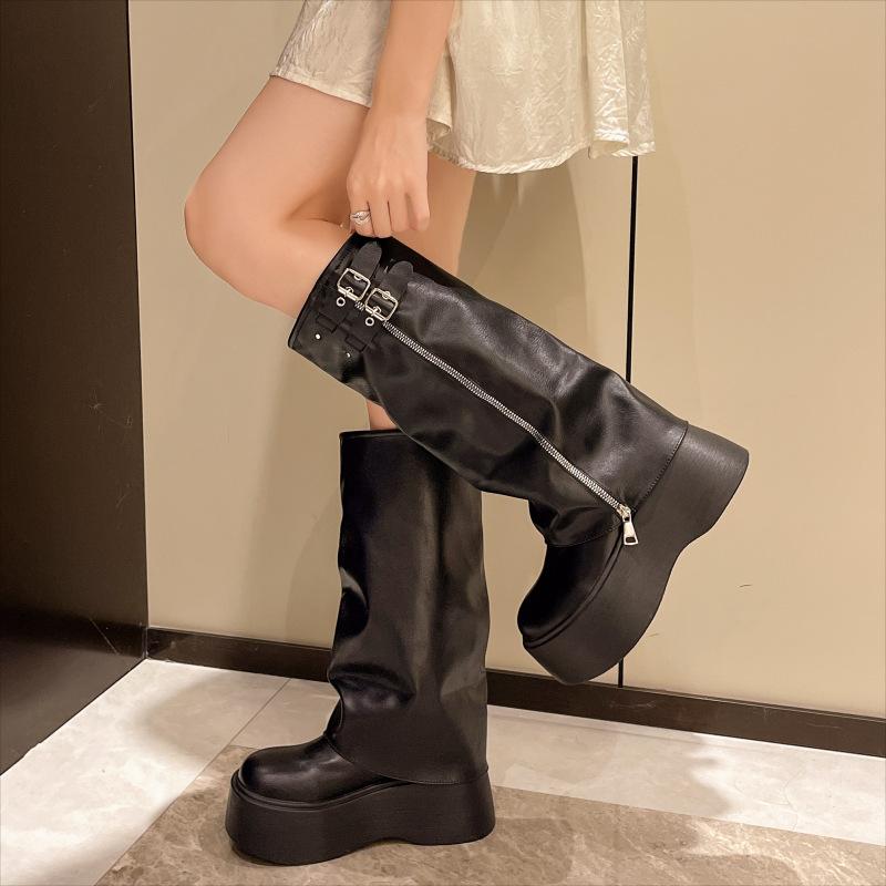 Pants Boots Women's 2024 New Autumn and Winter Thick Soles Increase But Knee Boots Sweet Cool Hot Girl Tall Knight Boots