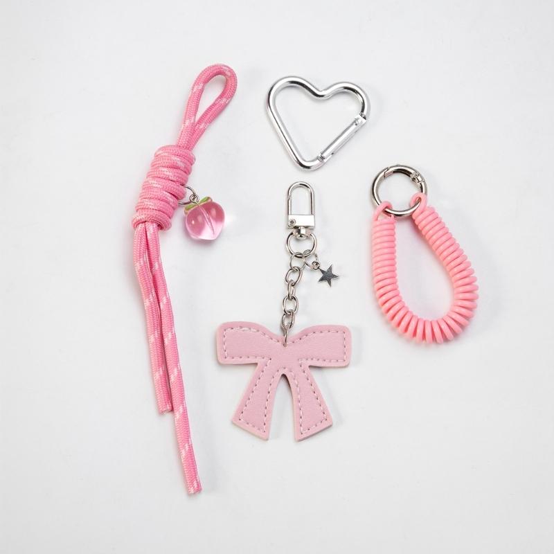Braided Rope Bag Charm Lovely Heart Keychain Handbag Pendant Ornaments Bows Keyrings Fashion Keyholders