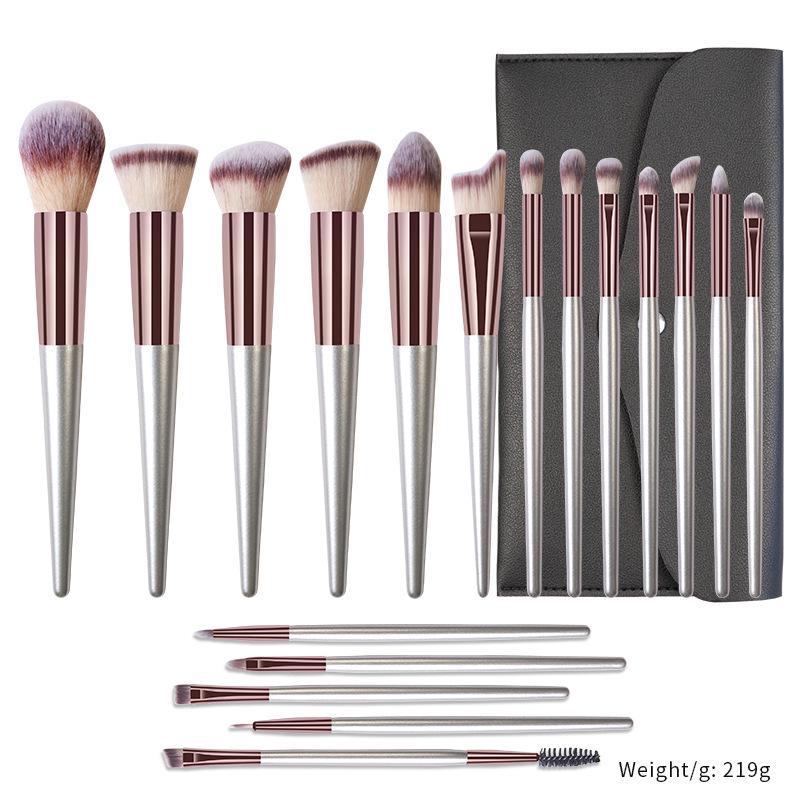 18-Piece Champagne Gold Makeup Brush Set: Powder, Blush, Eyeshadow, and Concealer Tools