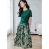 Shangjing Women's Summer Knit T-shirt & Rose Print Skirt Set
