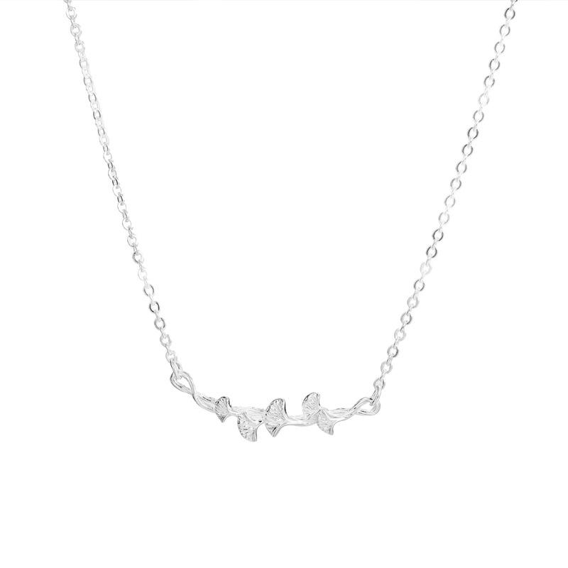 S999 Sterling Silver Ginkgo Leaf Necklace - High-End Fairy Aesthetic, Pure Silver Clavicle Chain for Women Sterling Silver