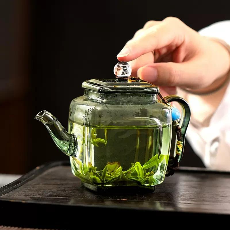 240ml Square Shape Small Capacity Heat-resistance Glass Tea Pot Flower Puer Kung Fu Teapots Tea Maker Tea Set Teaware