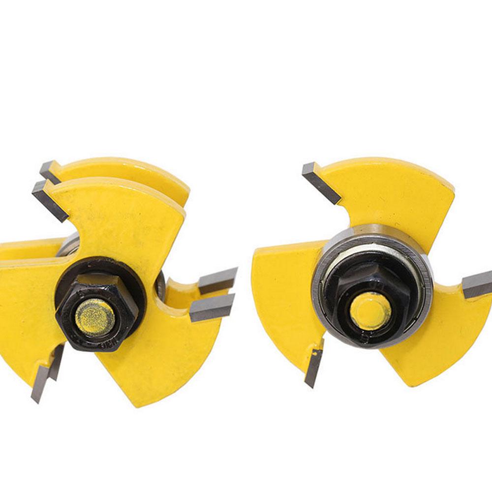 Buy 2Pcs New High Quality Yellow 1/4Inch Shank 3 Wing Tongue And Groove ...