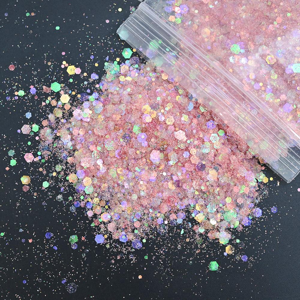 50g/Bag Opal Powder Nail Glitter Pink Purple White Mix Summer Color Nails Art Sequins Flakes Supplies for Nail Makeup Decoration