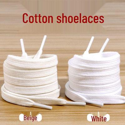 Unisex Baumwoll-Schnürsenkel für Canvas-Schuhe, High/Low Top, Off-White/Schwarz/Weiß, Kleine Weiße Schuhe, Muschel-Zehenkappe, Flache Kordel.