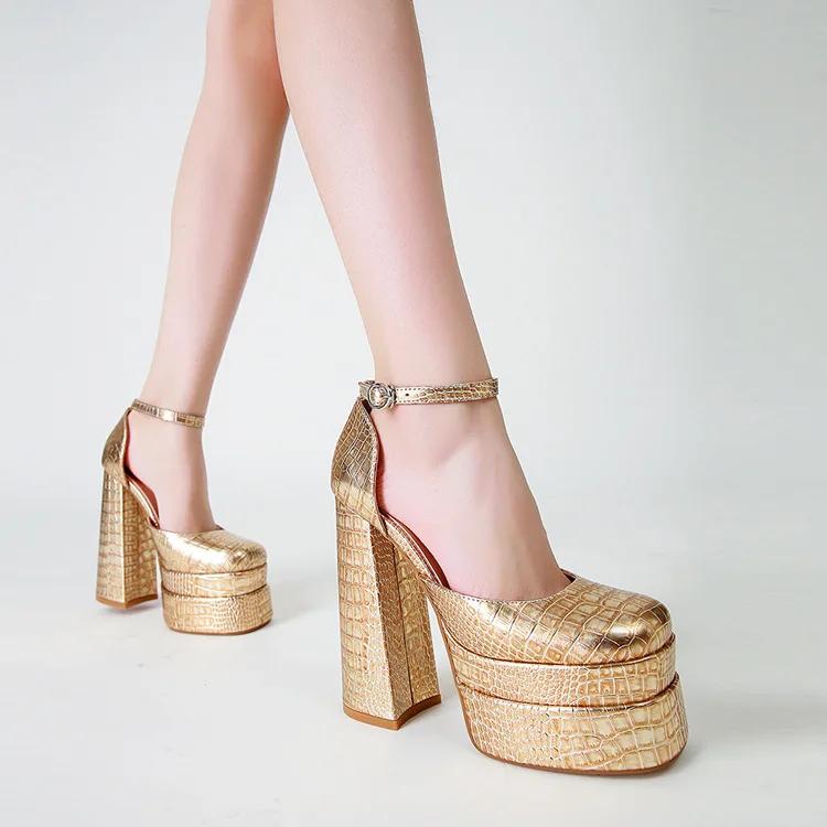 Fashion 15cm Summer New Fashion Water Platform Square Head Hollow Thick Heel Heesl Large Size Women Sandals