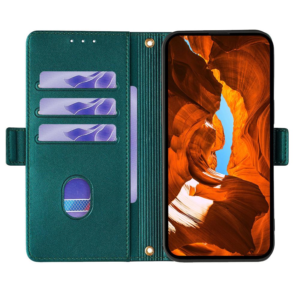 

Leather Wallet Case For Xiaomi Redmi 14C 4G/14R 5G/Poco C75 4G RFID Blocking Stand Cover with Hand Strap Green