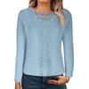 Solid Crew Neck Cut Out T-Shirt Elegant Ribbed Long Sleeve Contrast Lace T-Shirt for Fall & Winter Women's Clothing