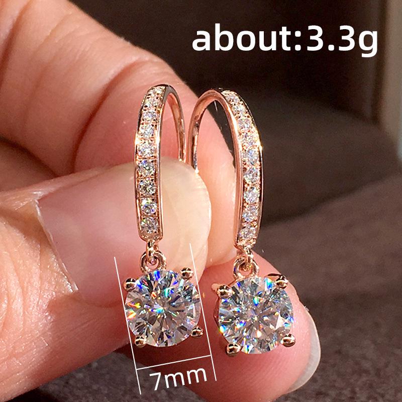 Women's Cross Zircon Four-Claw Round White Diamond Stud Earrings with Ear Hooks and Cuffs