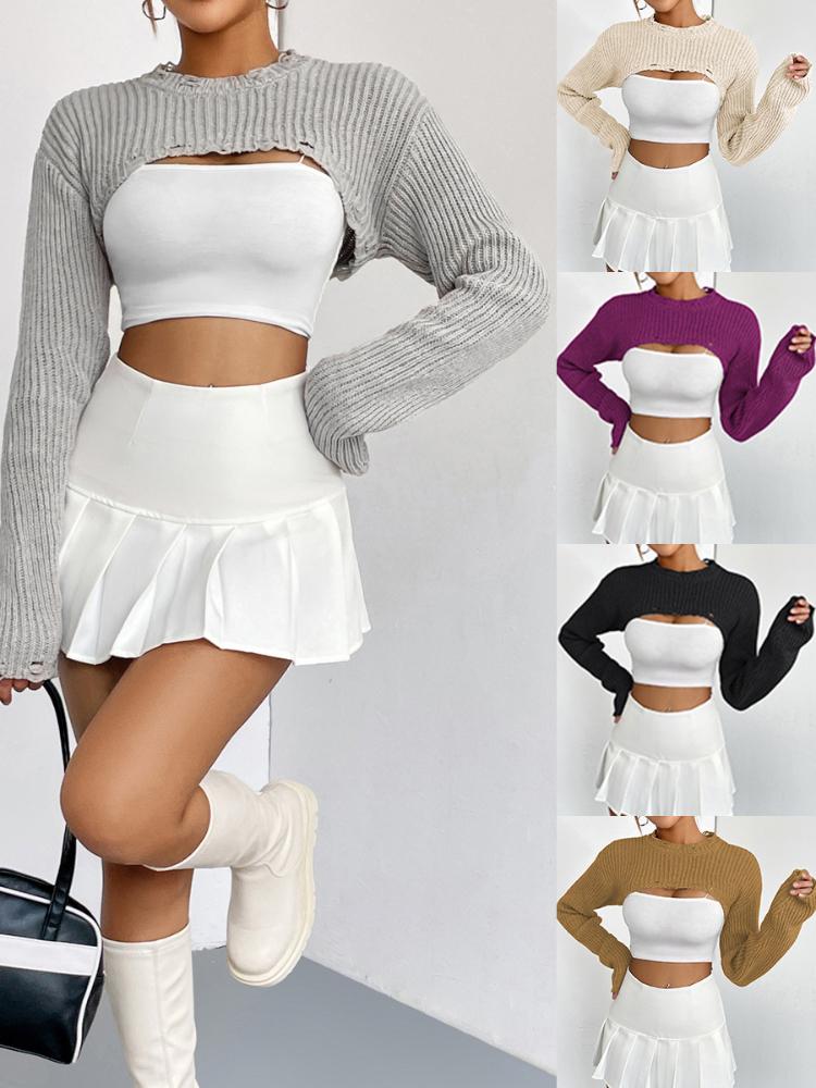 Knitted top with pullover for women, ultra short outer and sexy half cut top