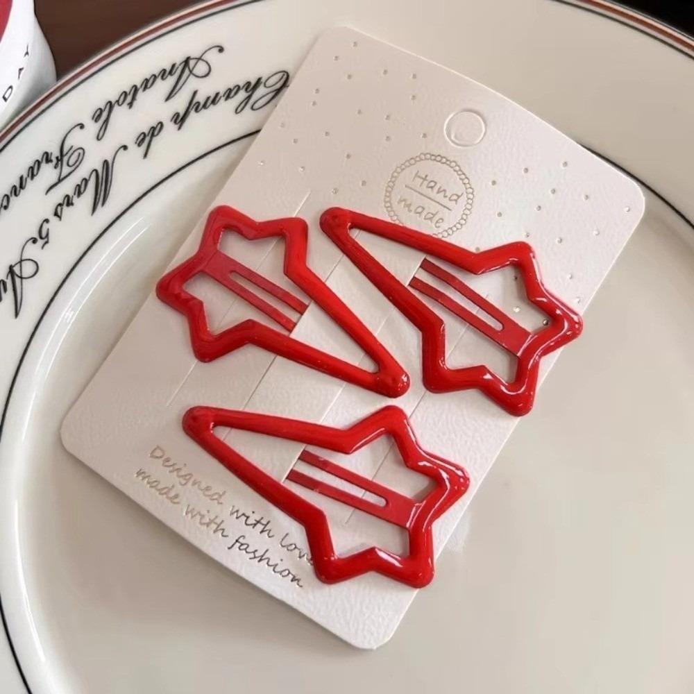 

New 3PCS Set Hair Clip Star Shape Geometric Hair Barrettes Red Heart Headdress Bangs Clip Hair Styling Accessories