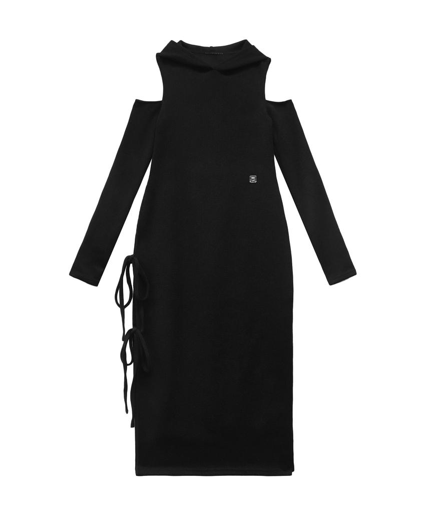 Teulimingbeodeu Hooded Cold-Shoulder One-Piece [ Black ]