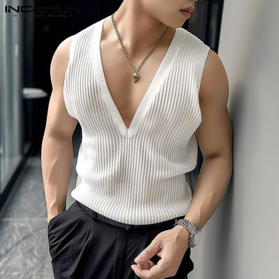 Men Deep V Neck Sleeveless Fishnet Muscle Tank Tops Vest