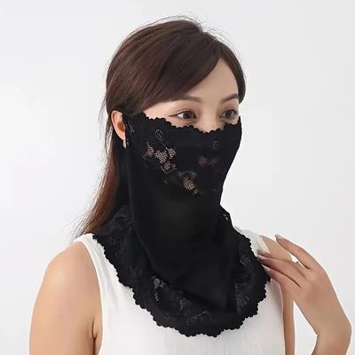 Women Embroidery Pattern Anti-UV Multiple Colors Outdoor Sunscreen Mask Summer Neck Flap Cover Breathable Lace Cycling Accessories