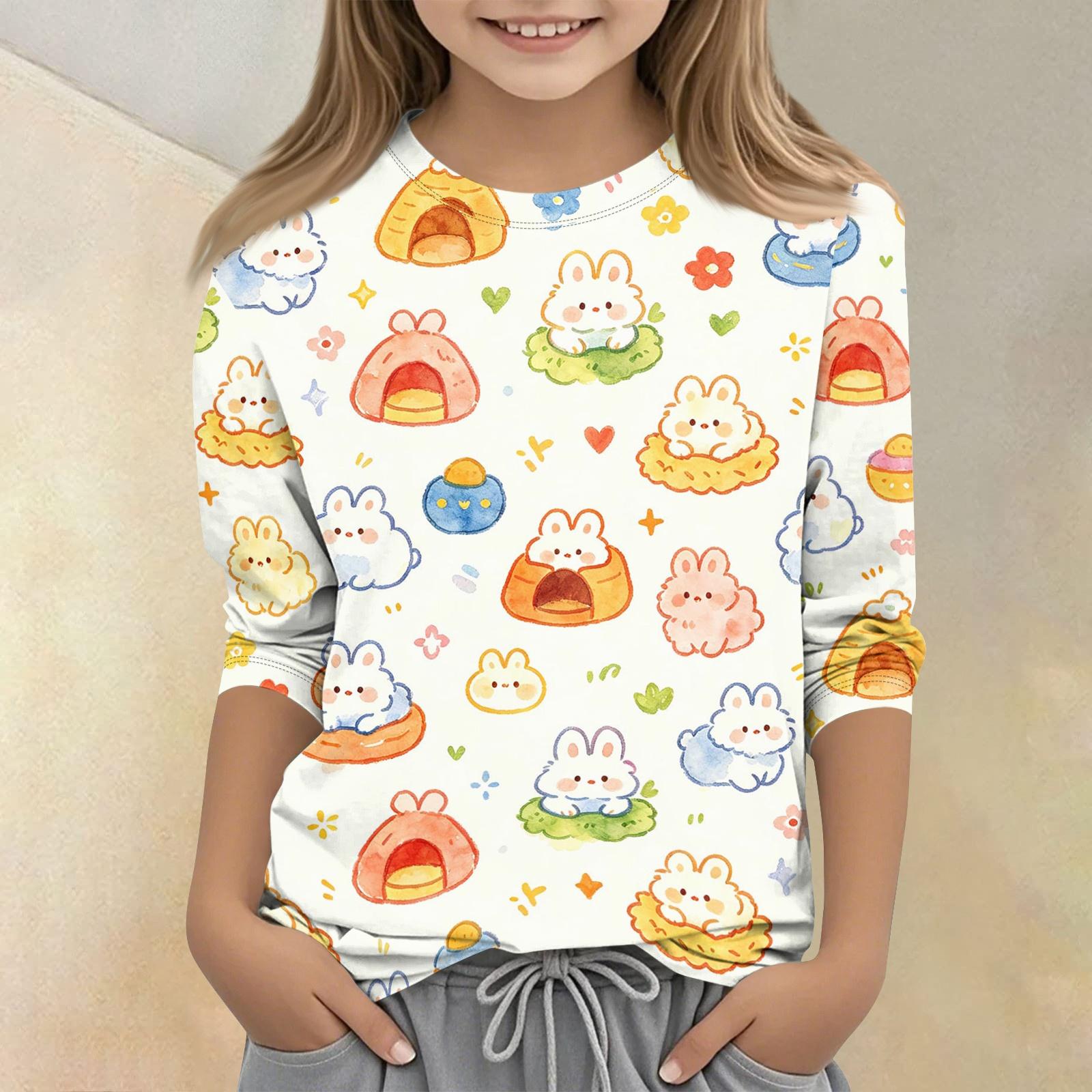 

Kids Animal Print Casual T Shirt Round Neck Three Quarter Sleeve Soft Comfortable Fabric Suitable for Everyday Wear and Playtime 110 бежевый