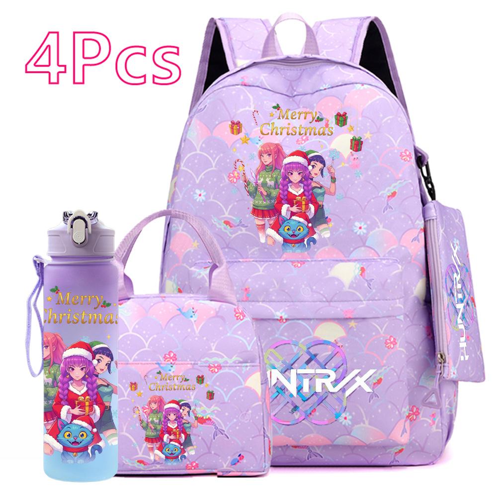 4Pcs/set Christmas KPOP Printed Backpack with Handbag Pencil Case 750Ml Water Bottler for Teenager Boy Girl Large Capacity Bookbag Schoolbag Kid Gift