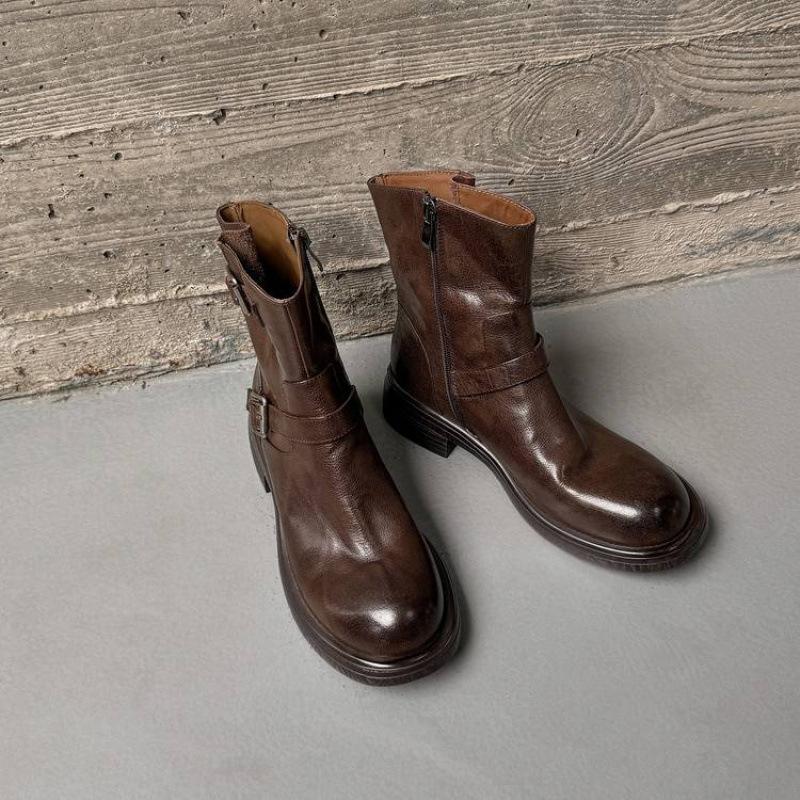 

Осенне-зимние женские кожаные ботинки Мартин на среднем каблуке, с круглым носком, универсальные, большого размера, с боковой молнией, новые полусапоги из коровьей кожи 40