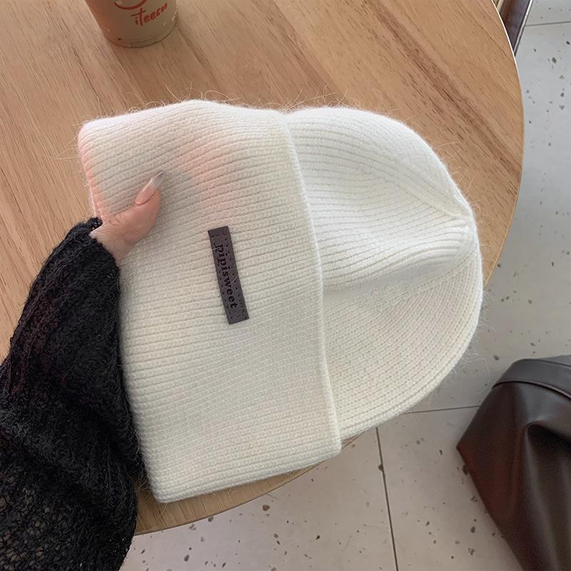 Rabbit Fur Knitted Hat Women's Autumn and Winter 2025 New Big Head Circumference Warm Thickened Wool Hat Showing Small Face Gray Cold Hat