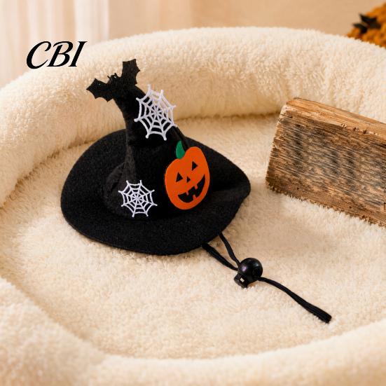 Elastic Strap Pet Hat Halloween Dog Hat, Adjustable Cat Witch Pumpkin Bat Cobweb Medium-sized for Small Medium Dogs Cats Holiday Costume Photo