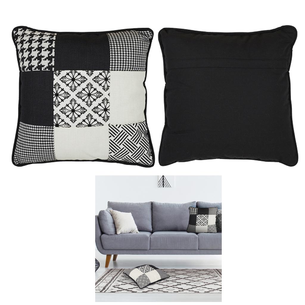 Les Trésors De Lily [A0876] - Designer Cushion 'Patchwork' Black and White - 40 Cm