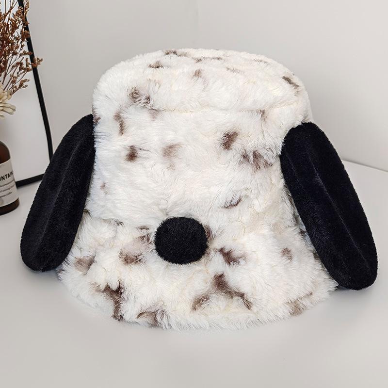 Puppy ears plush bucket hat female winter cute student versatile small face thickened warm basin hat