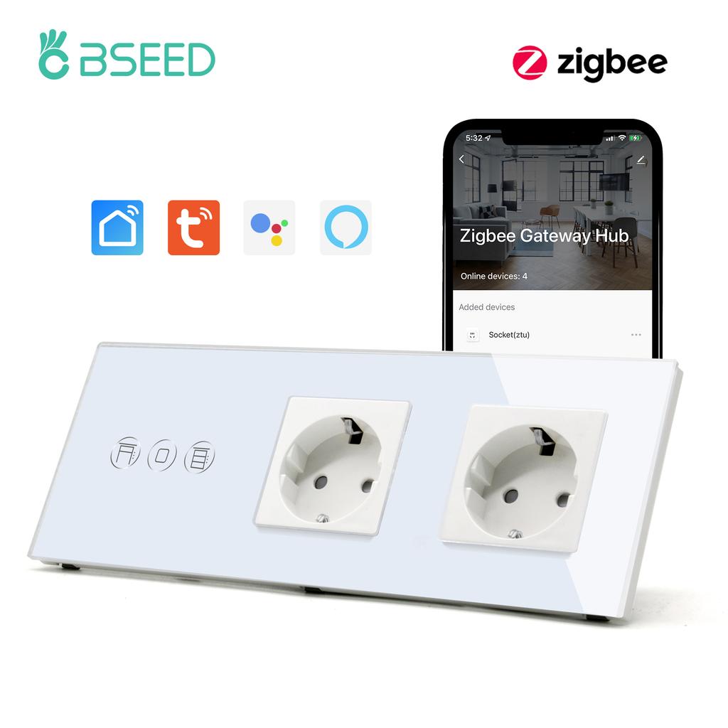 BSEED Zigbee Smart Blinds Switch Electric Roller Shutter Switch With EU Socket USB Type-C Ports Tuya Alexa Smart Life App