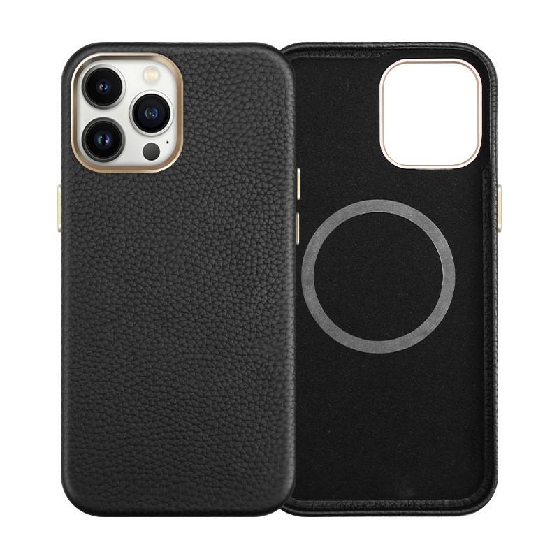 PremiumLeather Phone Case IPhone 12 13 14 Series Magnetic Snap-on Full Coverage Shockproof Protective Cover