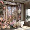 Vintage Floral Shower Curtain - Blooming Roses & Hydrangeas Garden Reflection, Soft Pastels, Polyester,  Machine Washable