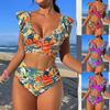 2025 High Waist Tie-Up Digital Print Slimming Vacation Swimsuit