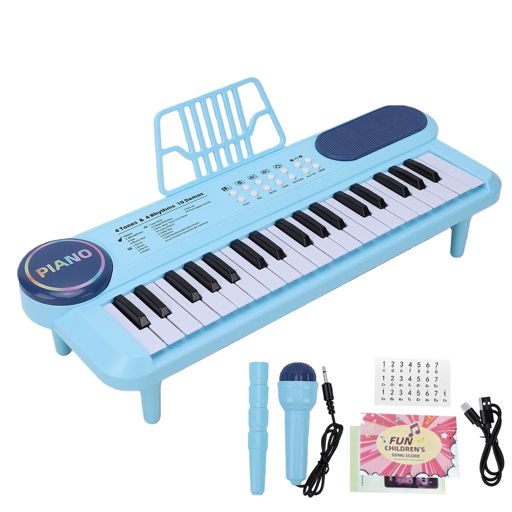 37 Tasten Kinder Keyboard Klavier mit Mikrofonständer Musikspielzeug Tragbares Elektronisches Klavier für Früherziehung Blau
