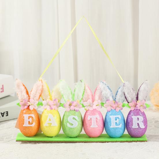 Easter Bunny Egg Ornaments Colorful Foam Easter Eggs with Bunny Ear for Tree Wall Door Window Spring Party Decoration