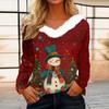 Women's Christmas Printed Long Sleeved Party Plush Neck V-neck Top