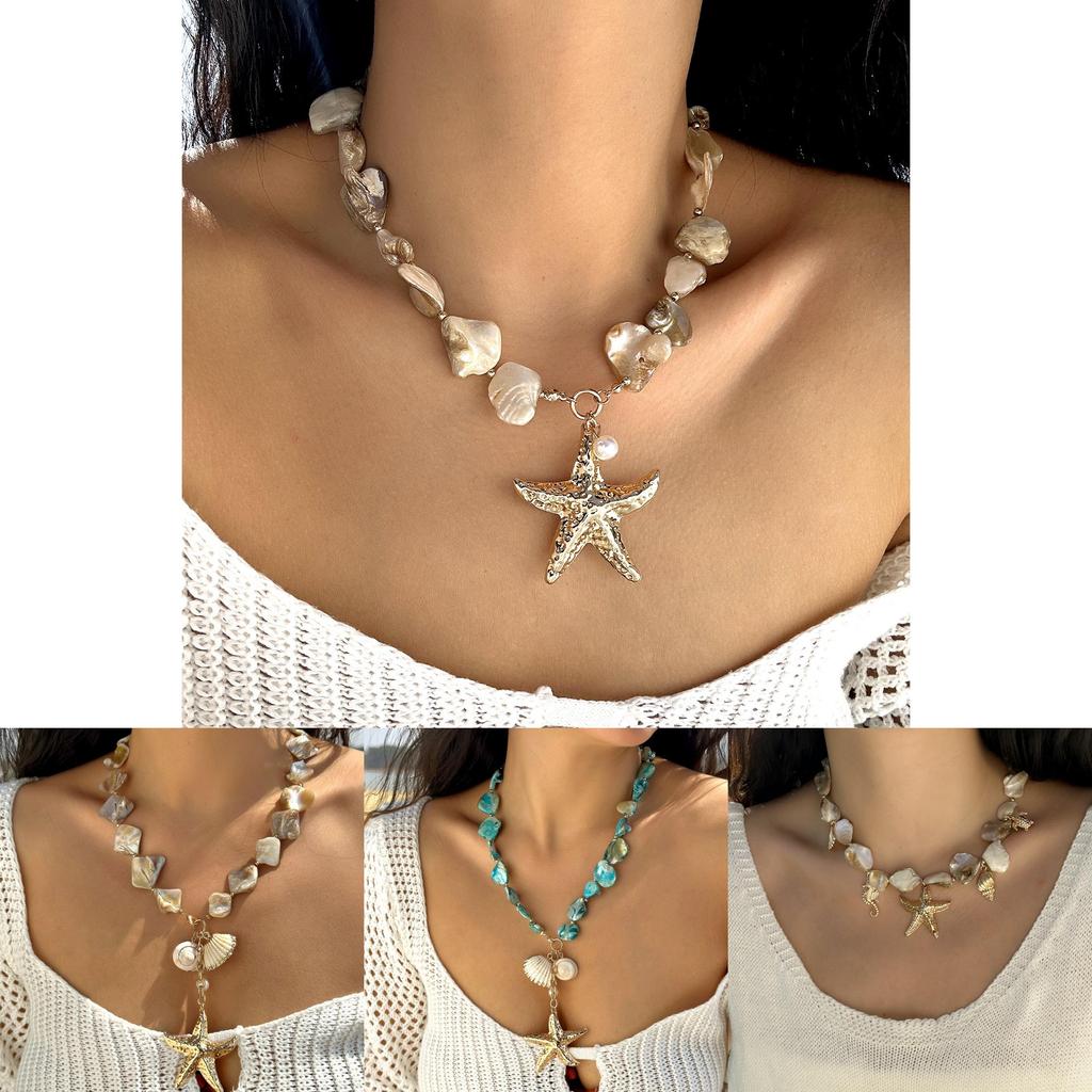 Starfish Shell Bead Necklace With Geometric Shape For Womens Fashion Accessories