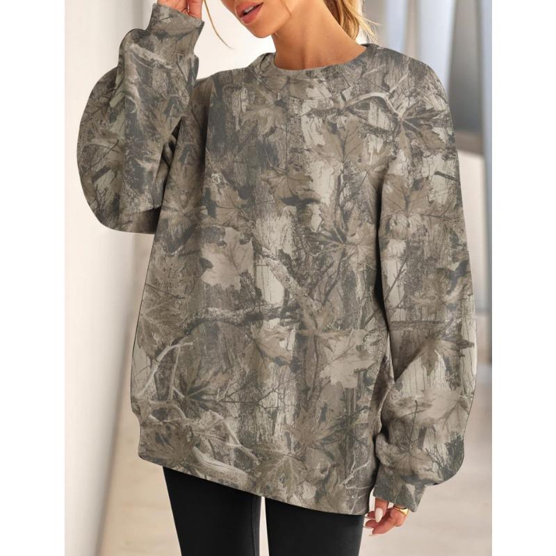 Women Tree Print Crew Neck Loose Long Sleeve Casual Fashion Sweatshirt