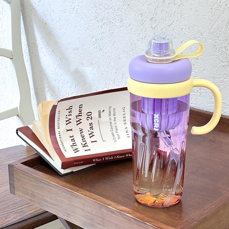 950Ml Plastic Cup Large Capacity Plastic Straw Drink Coffee Cup Gradient Color Bottle Fitness Water Cups фиолетовый