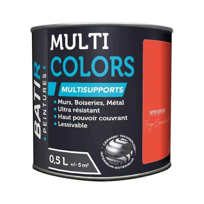 Peinture Batir Multi-supports Satin Soyeux 0,5 L Rouge Coquelicot