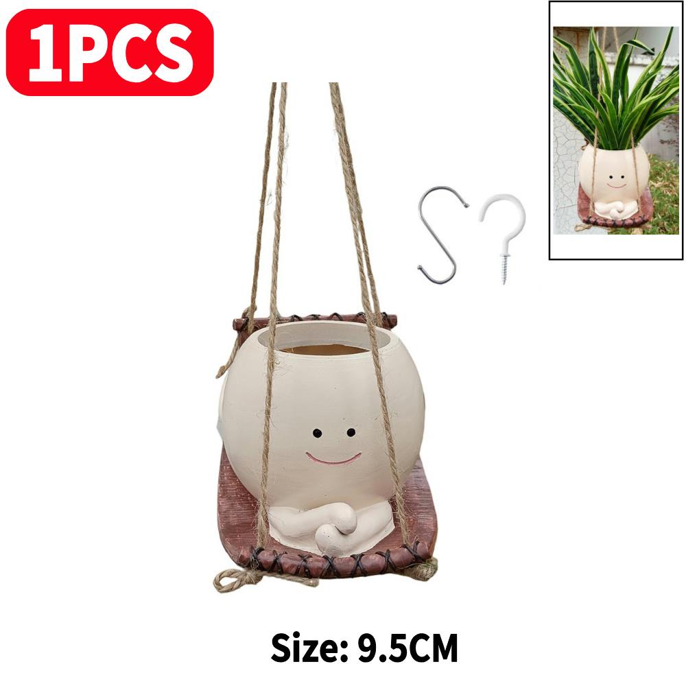 1-2PCS Swing Flower Container Resin Cartoon Flowerpot Creative Wall Hanging Head Planter Multifunctional Garden Patio Supplies