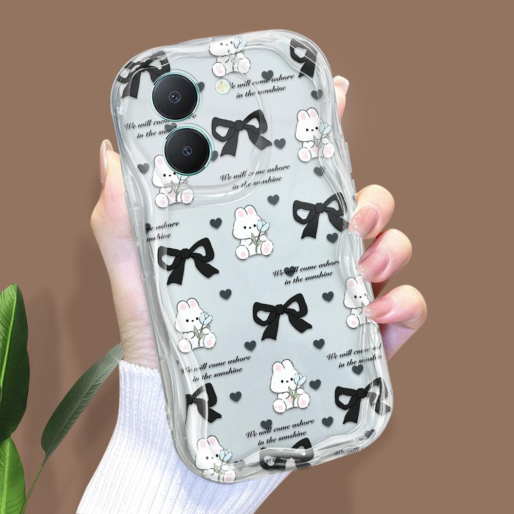 Carcasă cu model de desene animate drăguț cu textura cremă, cu margine ondulată, husă din silicon moale, husă pentru telefon pentru Vivo