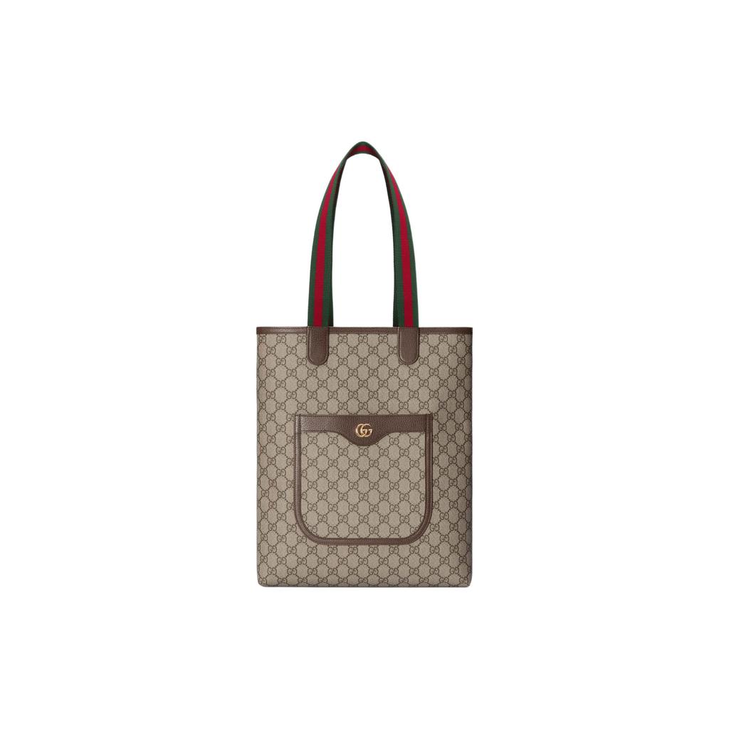 Gucci GG Supreme Canvas Tote Bag With Web Stripe & Front Pocket For Unisex Daily Use