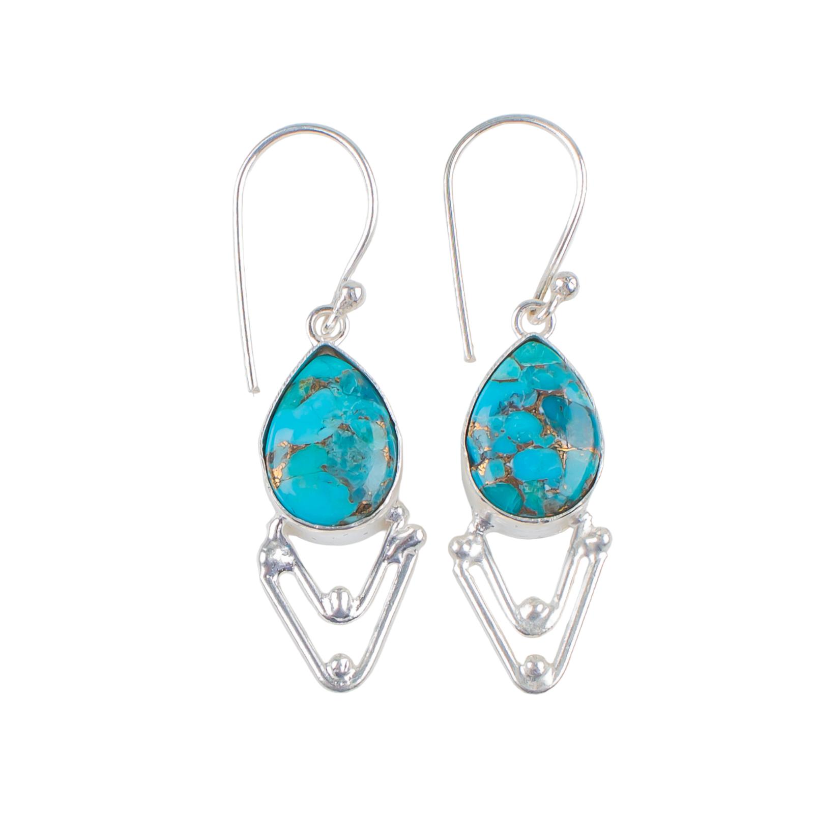 

Blue Copper Turquoise Gemstone 925 Solid Silver Jewelry Handmade Earrings 1.90 EE-39-32