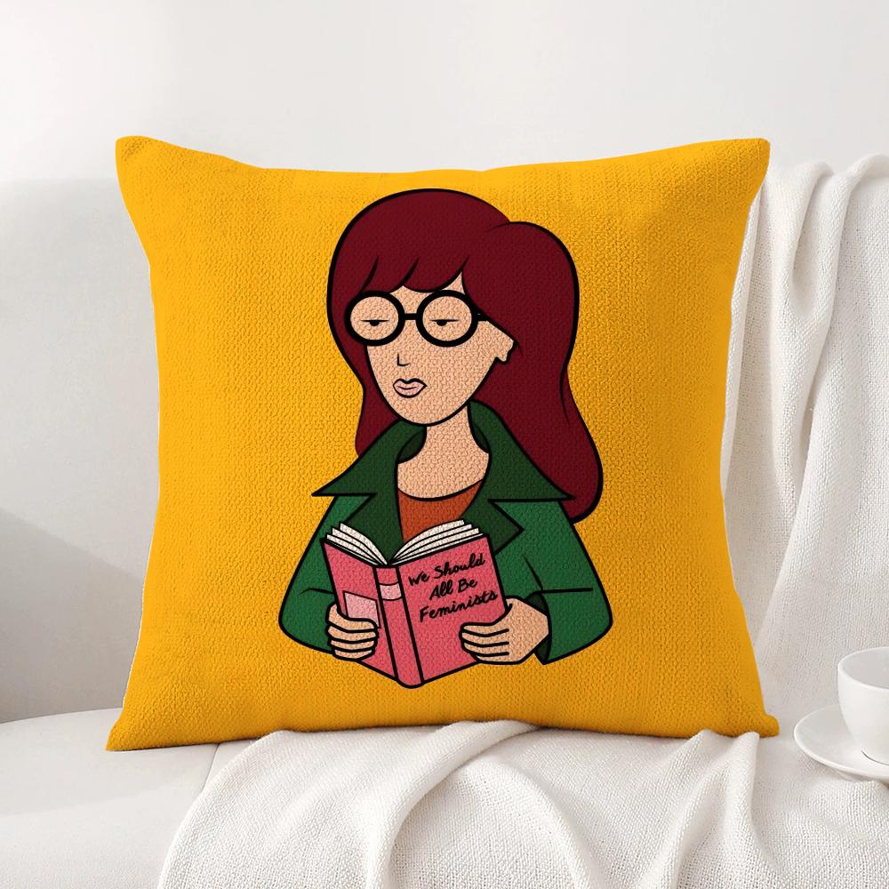 Cartoon D-Daria Cushion Cover Summer Coolness Linen Fabric Double-Sided Printing Pillow Case Sofa Home Decor Gift