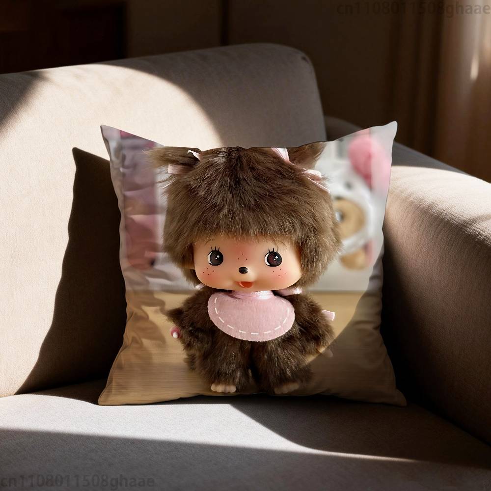 Cute Mmonchhichiss  Pillow Case Square DoubleSided Printing Short Plush Sofa Cushion Cover Bedroom Bedside Pillow