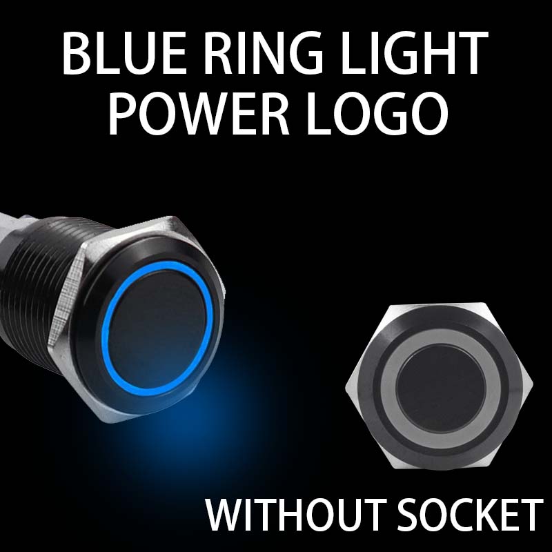 12/16/19/22mm Black shell Push Button Switch Metal Waterproof Latching Momentary LED Light Car Engine Power Switch Blue Red HUSA