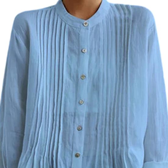 Women Shirt Pure Color Stand Collar Long Sleeve Single-Breasted Button Casual Tops Work