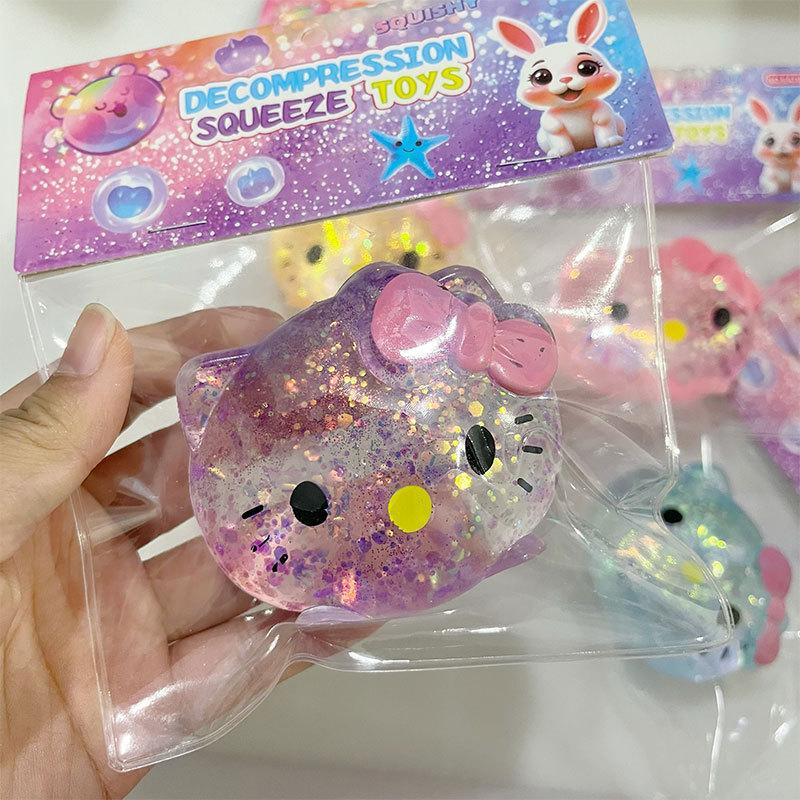 Cute Cartoon Kitten Flash Glitter Stress Ball Lovely Cat Slow Rising Squeeze Fidget Toy Anxiety Relief Gifts For Kid Adult