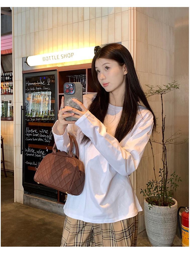 

2025 Women s Korean Style Loose Long Sleeve Solid Color T-Shirt M