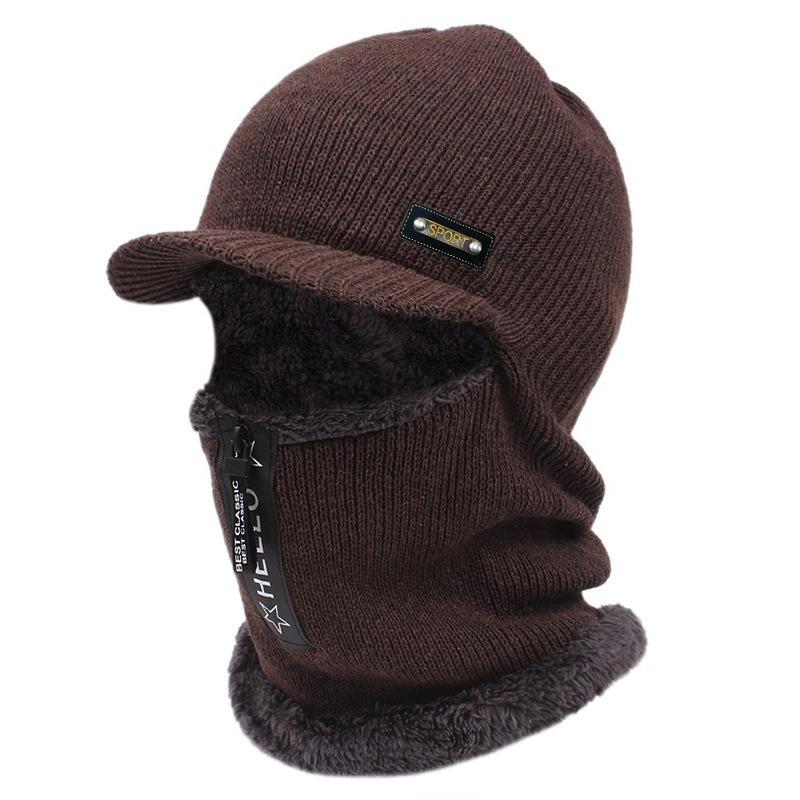 Autumn and Winter Men's Cold Resistant and Warm Woolen Hat, Cycling Knitted Hat, Neck and Ear Protection Integrated Cotton Hat