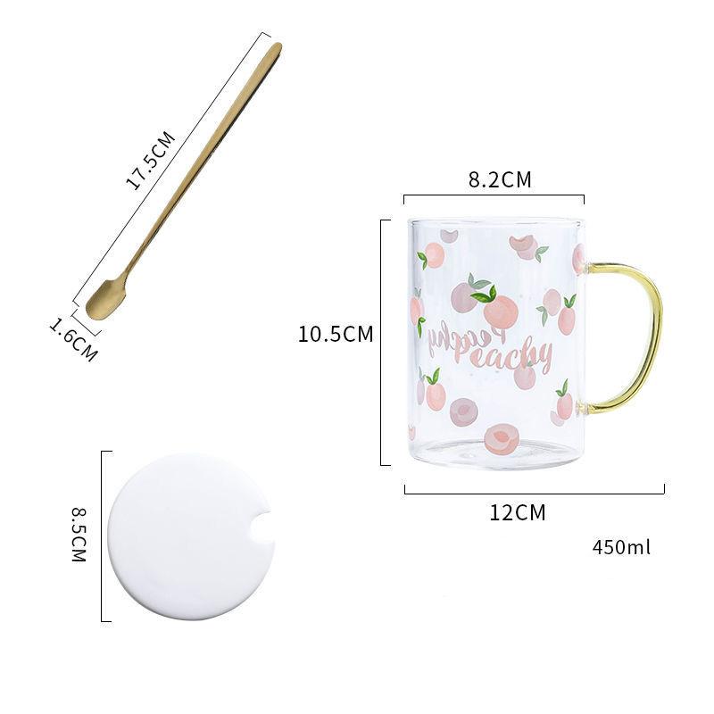 450ML Colour Glass mug Water cup Printing Starry Sky Coffee Mug with spoon lid Breakfast Milk Cup Children's Gift